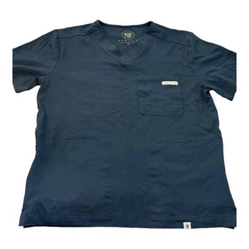 Perilla Marine Blue V-Neck Hospital Medical Nurse Doctor Scrub Top MED EUC #0493